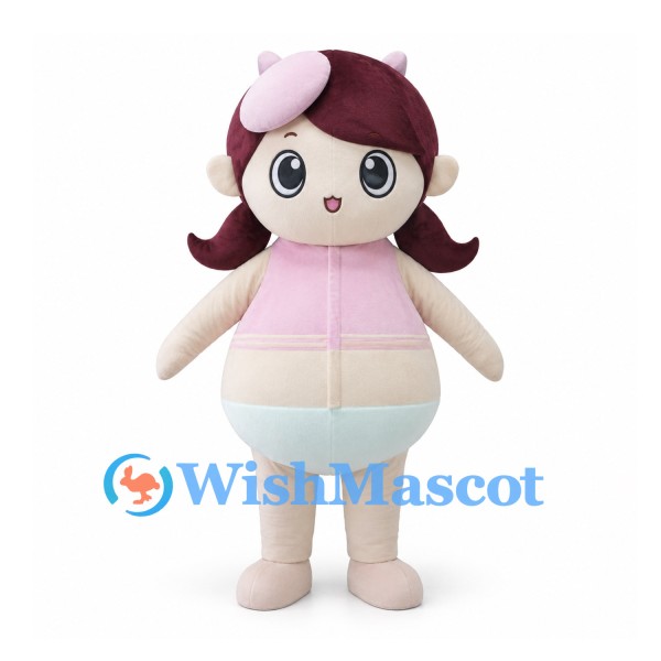 Baby Mascot Costume with Burgundy Pigtails and Pink Top