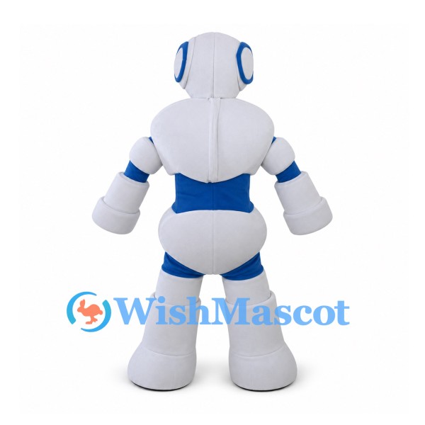 Robot Mascot Costume in White with Blue Panels
