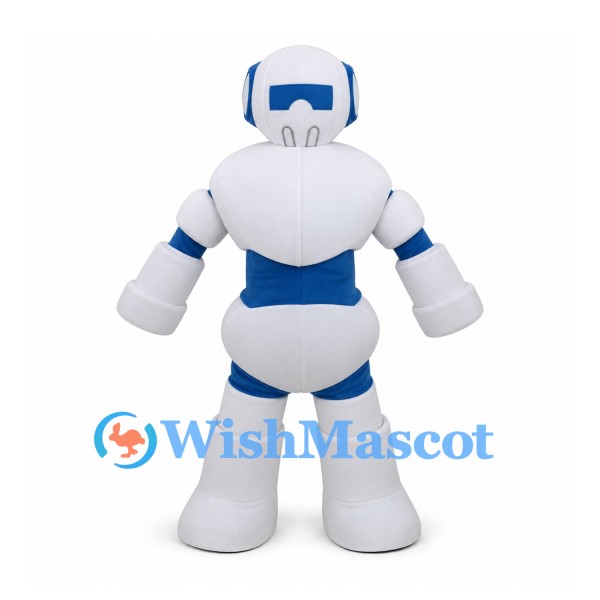 Robot Mascot Costume in White with Blue Panels