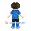 Boy Mascot Costume with Curly Brown Hair and Green Shoulder Bag