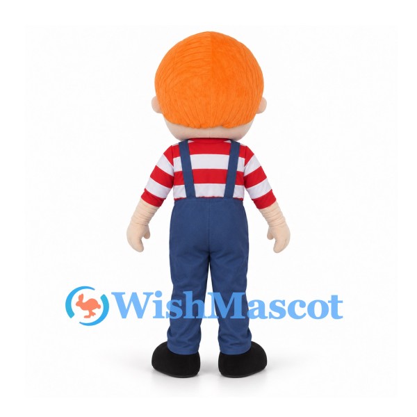 Boy Mascot Costume with Orange Hair and Blue Overalls