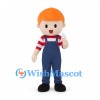 Boy Mascot Costume with Orange Hair and Blue Overalls