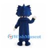 Wizard Mascot Costume with Navy Robe and Spiky Blue Hair