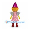 Fairy Mascot Costume with Pink Dress and Purple Cone Hat
