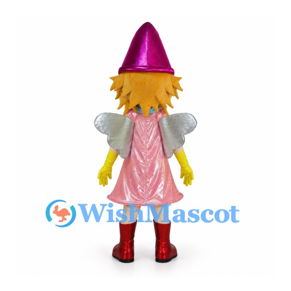 Fairy Mascot Costume with Pink Dress and Purple Cone Hat