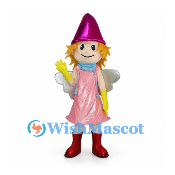 Fairy Mascot Costume with Pink Dress and Purple Cone Hat