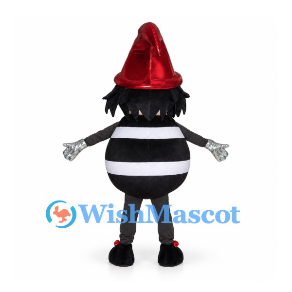 Witch Mascot Costume with Red Hat and Black Striped Body