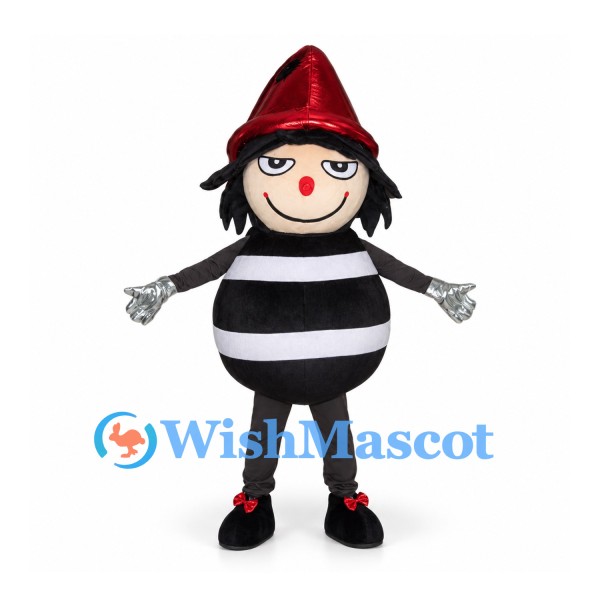 Witch Mascot Costume with Red Hat and Black Striped Body