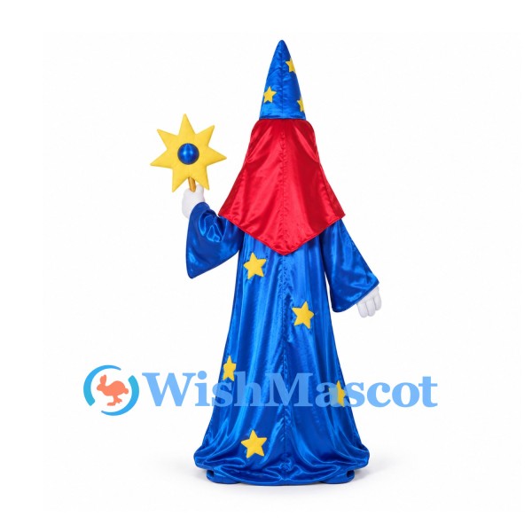 Wizard Mascot Costume with Red Beard and Blue Star Robe