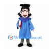 Graduate Mascot Costume with Blue Gown and Black Cap