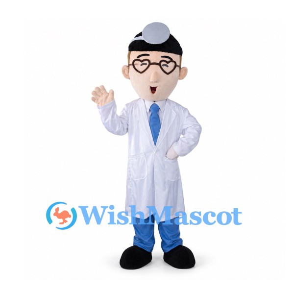 Scientist Mascot Costume with Glasses and White Lab Coat