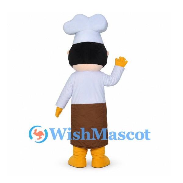 Chef Mascot Costume with White Hat and Brown Apron