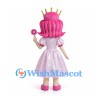 Princess Mascot Costume with Pink Hair and Satin-Look Dress