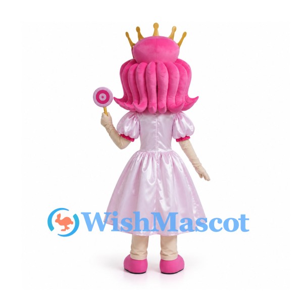 Princess Mascot Costume with Pink Hair and Satin-Look Dress