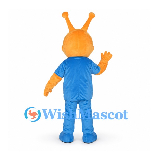 Orange Cyclops Mascot Costume with Blue Shirt and Red Tie
