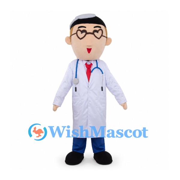 Doctor Mascot Costume with Glasses and White Coat