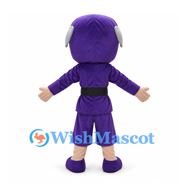 Ninja Mascot Costume with Purple Hood and Black Belt