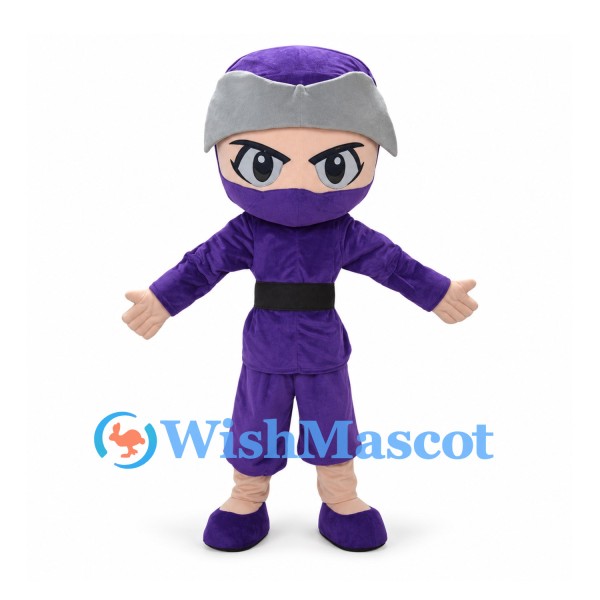 Ninja Mascot Costume with Purple Hood and Black Belt