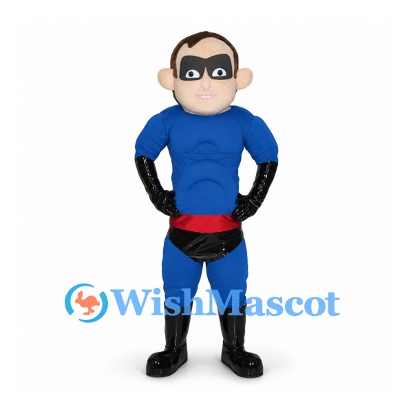 Superhero Mascot Costume with Blue Suit and Black Mask