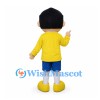 Boy Mascot Costume with Yellow Shirt and Blue Shorts