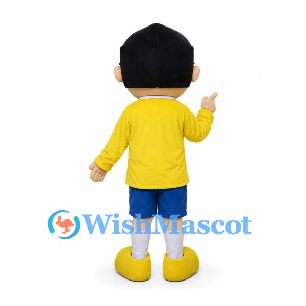 Boy Mascot Costume with Yellow Shirt and Blue Shorts