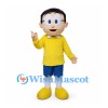 Boy Mascot Costume with Yellow Shirt and Blue Shorts