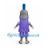 Knight Mascot Costume with Blue Helmet Plume and Purple Cape
