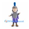Knight Mascot Costume with Blue Helmet Plume and Purple Cape