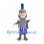 Knight Mascot Costume with Blue Helmet Plume and Purple Cape