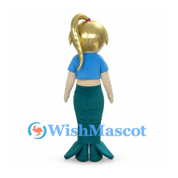 Mermaid Mascot Costume with Blonde Hair and Green Tail