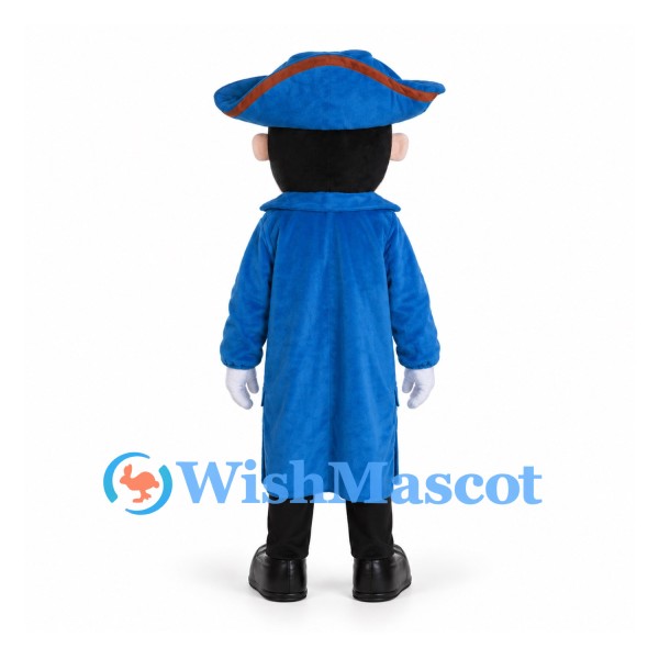 Captain Mascot Costume with Blue Tricorn Hat and Long Coat