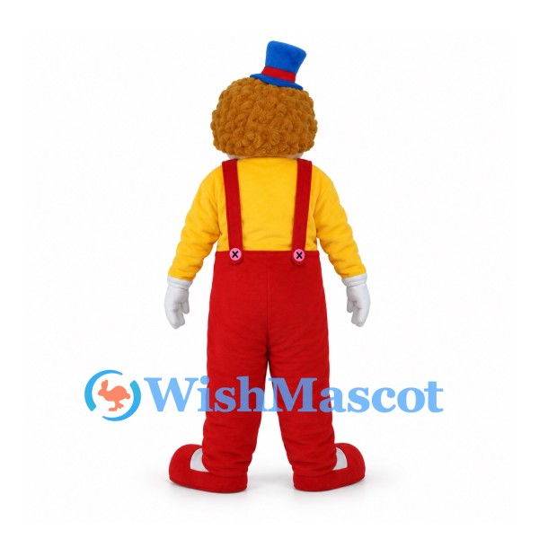 Clown Mascot Costume with Red Overalls and Yellow Shirt