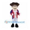Colonial Man Mascot Costume with Brown Tricorn Hat and Purple Coat