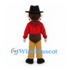 Cowboy Mascot Costume with Black Hat and Red Shirt