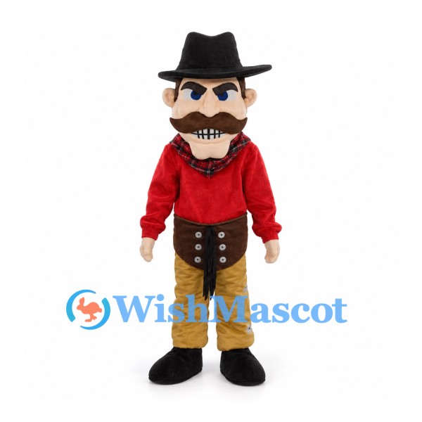 Cowboy Mascot Costume with Black Hat and Red Shirt