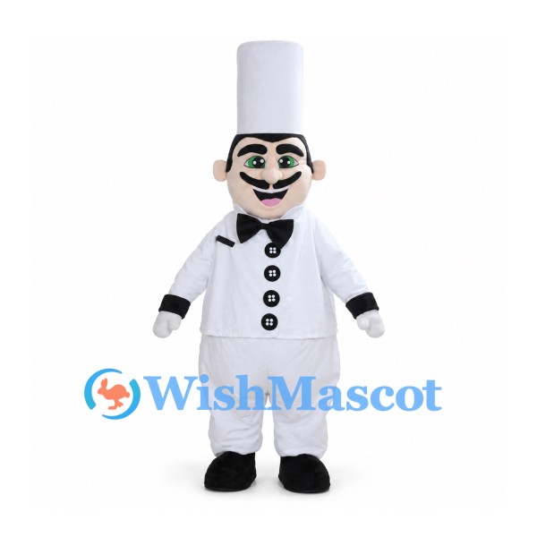 Chef Mascot Costume with Tall White Hat and Black Bow Tie