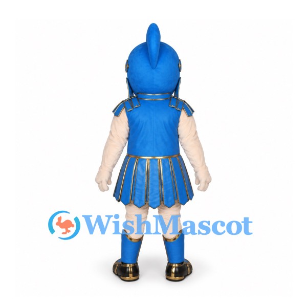 Warrior Mascot Costume with Blue Helmet and Pleated Armor Skirt