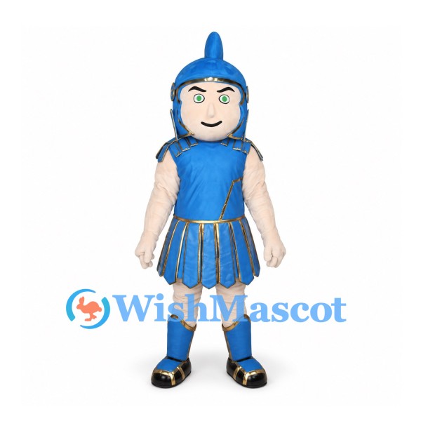 Warrior Mascot Costume with Blue Helmet and Pleated Armor Skirt