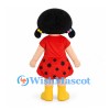 Girl Mascot Costume with Black Pigtails and Red Polka Dot Dress
