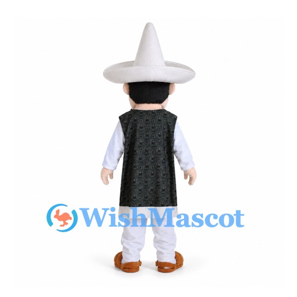 Wizard Mascot Costume with White Cone Hat and Black Vest