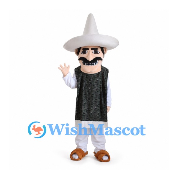 Wizard Mascot Costume with White Cone Hat and Black Vest