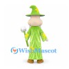 Wizard Mascot Costume with Green Star Robe and Pointed Hat