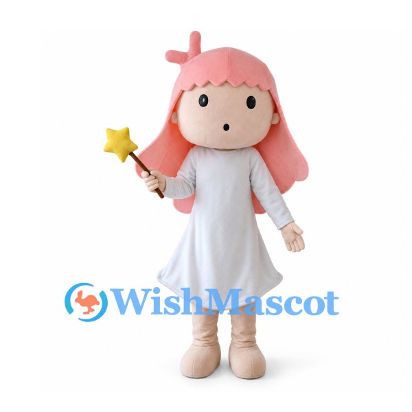 Fairy Mascot Costume with Pink Hair and White Dress