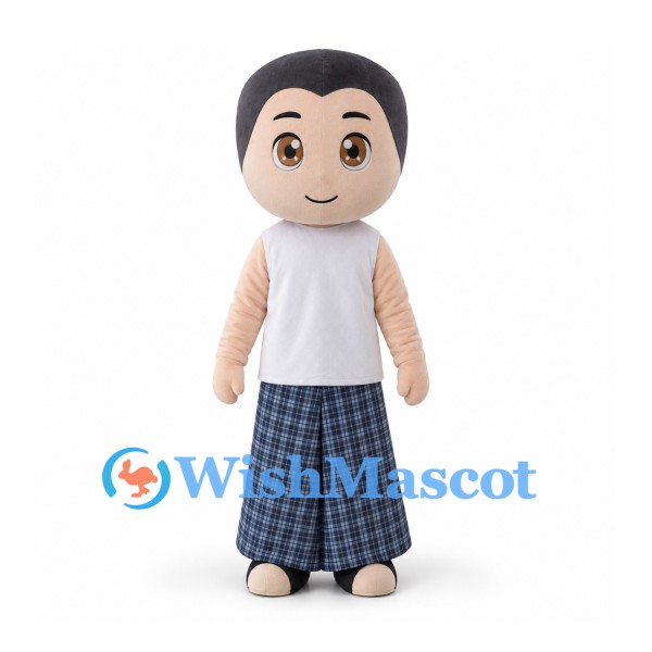 Boy Mascot Costume with White Tank Top and Plaid Trousers