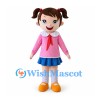 Schoolgirl Mascot Costume with Pink Top and Blue Skirt