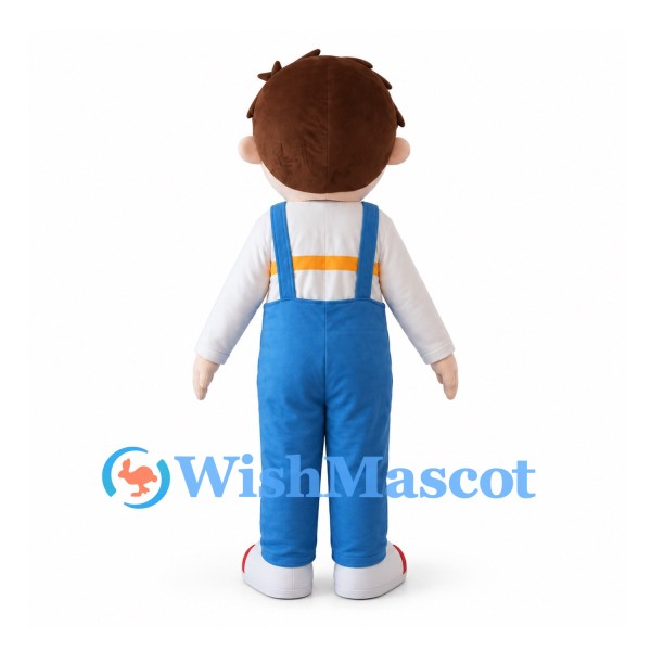 Boy Mascot Costume with Blue Overalls and White Shirt