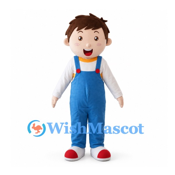 Boy Mascot Costume with Blue Overalls and White Shirt