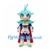 Fantasy Warrior Mascot Costume with Turquoise Hair and Red Cape