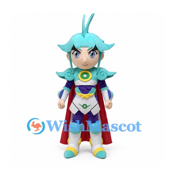 Fantasy Warrior Mascot Costume with Turquoise Hair and Red Cape