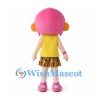 Girl Mascot Costume with Pink Hair and Yellow Top